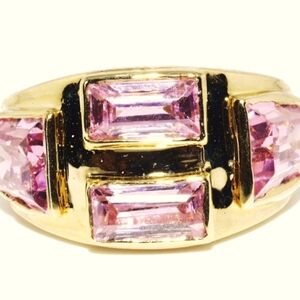 .925 STERLING SILVER 6.00CT EMERALD & BULLET CUT CUBIC ZIRCONIA COCKTAIL RING